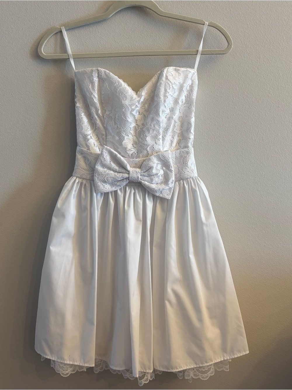 Vtg 80s Gunne Sax Jessica McClintock White Lace Mini Dress Size 3/4 Strapless